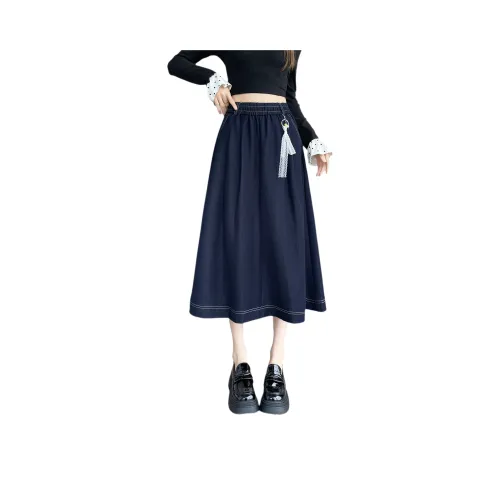 SITOL Темно-синий женский джинсовая длинная юбка