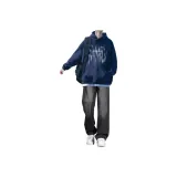 Темно-синий синий свитшот + дымчато-черные джинсы