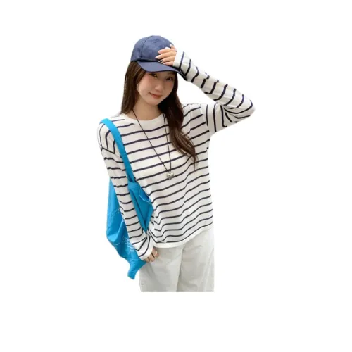 ZVJH Синий Абрикос Полосы Женский Трикотаж