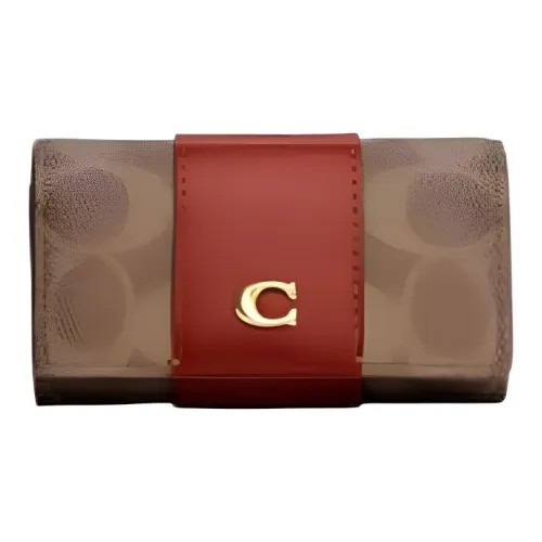 COACH Canvas с телячьей кожей держатель для карт кошелек для монет Key Pouch женский коричневый