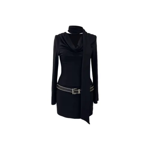 RTNH Черные Женские Длинные Платья с Длинными Рукавами