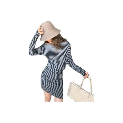 NANING9 Длинный рукав цветовой блок платье женское