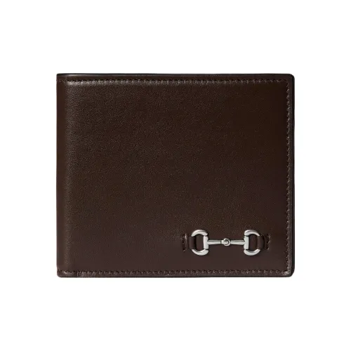 GUCCI Застежка Horsebit Кожа Кошелек Мужской Темно-коричневый
