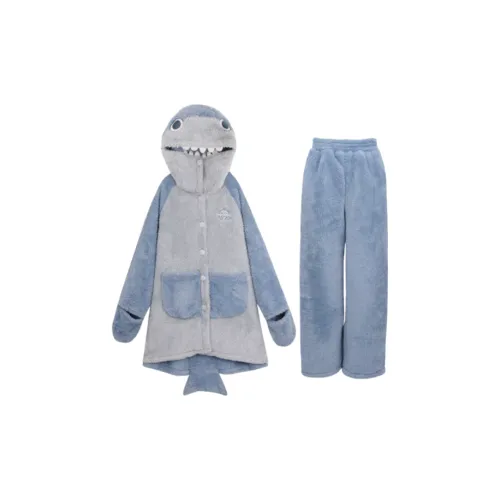 MEIJIAO Синий Shark Sleep Robe+Pants Женские Пижамные комплекты