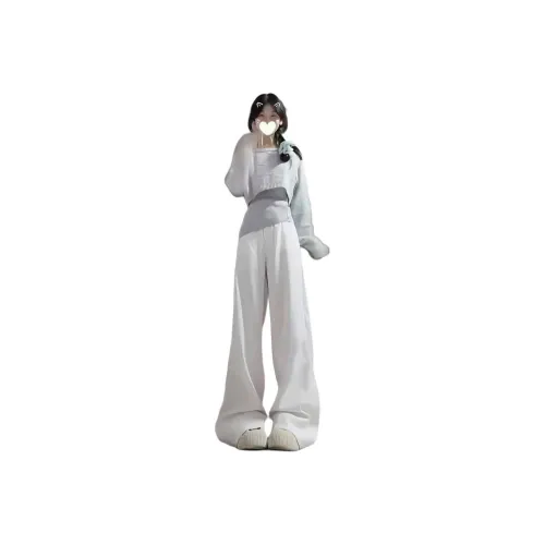 ZVJH Серый топ + трикотаж + широкие брюки Женские повседневные костюмы