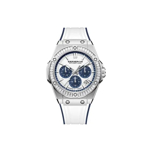 CERIEPON Blue Planet Collection Автоматический Механический Механизм Резиновый Ремешок Часы Женские Белый Циферблат