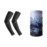 Комплект с защитой от солнца [Бандо Черный с охлаждающими рукавами + маска для защиты от солнца Фиолетового цвета]