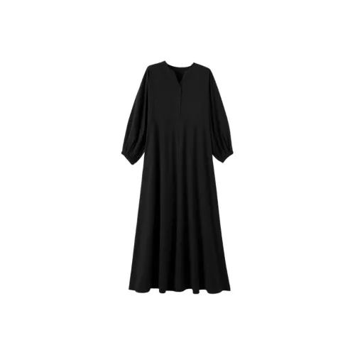 Late White Черный Женские Длинные Платья с Рукавами