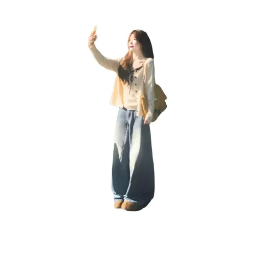 ZVJH Экрю Топ Двухкомпонентный Комплект + Синие Штаны Женские Повседневные Костюмы