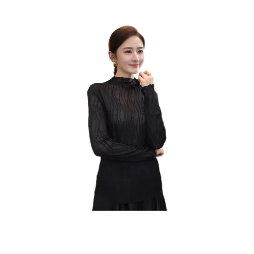 Tang Xi Черный Пуловер V-образный вырез Длинный рукав Elegant Elegance Модный UNIQUE Топ Женские