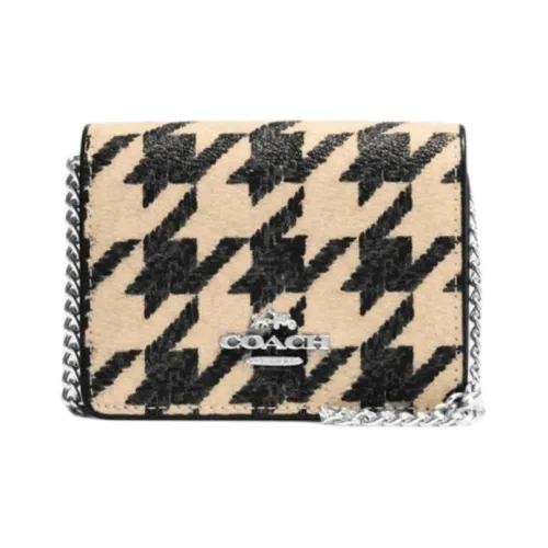 COACH Canvas с кожаными вставками квадратная сумка кошелек мини женский молочно-чайный и черный