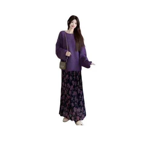 ZVJH Фиолетовый Женский Комплект с Юбкой