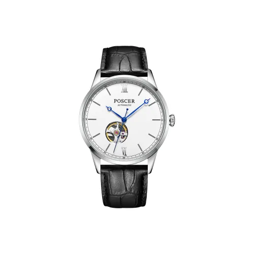 POSCER Механические часы с кожаным ремешком из коровьей кожи белый циферблат мужские часы