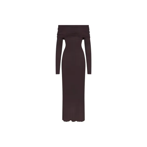 SKIMS FW25 Прозрачный Модал Off The Плечо Длинное Платье Длинное Платье с Длинными Рукавами Женское