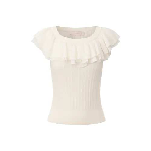 CHIWAWAMEME Молоко Белый Рюш Шерстяное Плетение Топ Женский Трикотаж