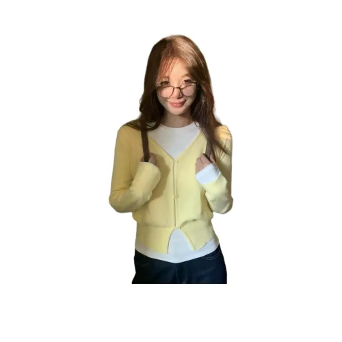 ZVJH Желтый Кардиган Женский Трикотаж