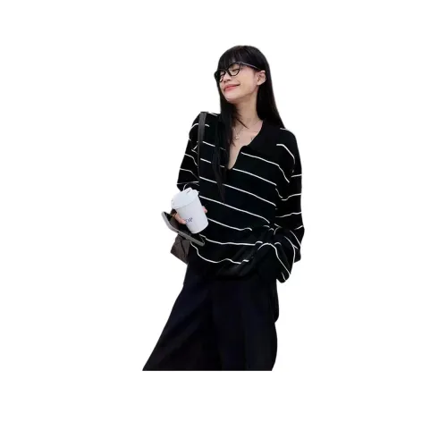 ZVJH Черные полосы Женские Трикотаж