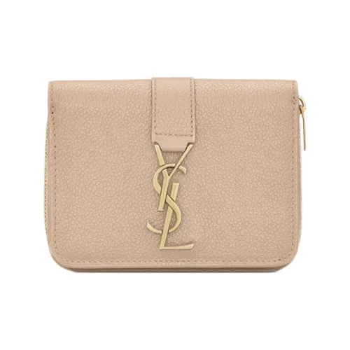 SAINT LAURENT GRAIN LEATHER Кошелек Маленький Женский Темно-бежевый