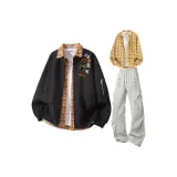 Чёрная+Жёлтые Рубашка+Светло-Серые Штаны