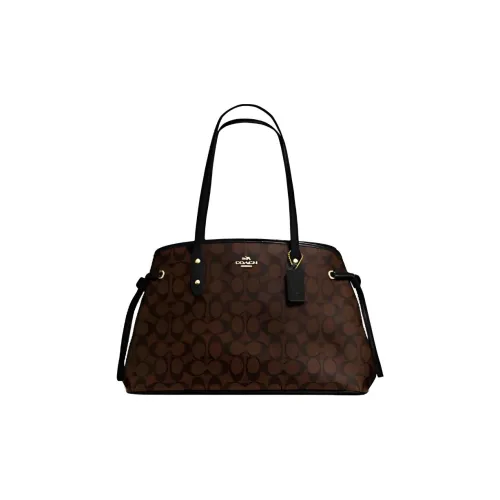 COACH Шнурок Покрытый Холст Сумка через плечо Большая Женская Темно-Коричневая Монограмма