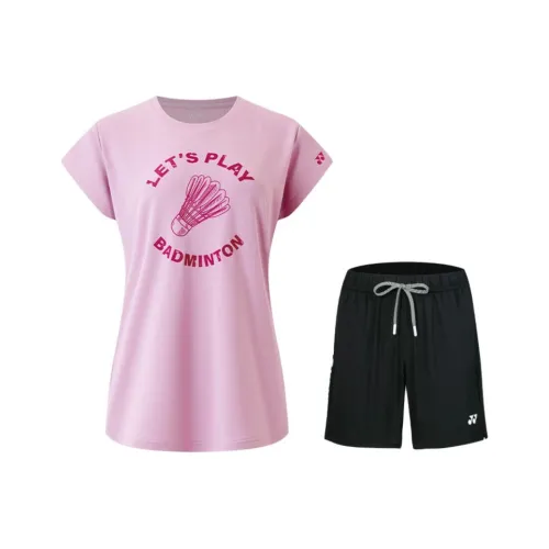 YONEX Комплекты Кристальный Розовый Топ + Черный Низ Женские Повседневные Костюмы