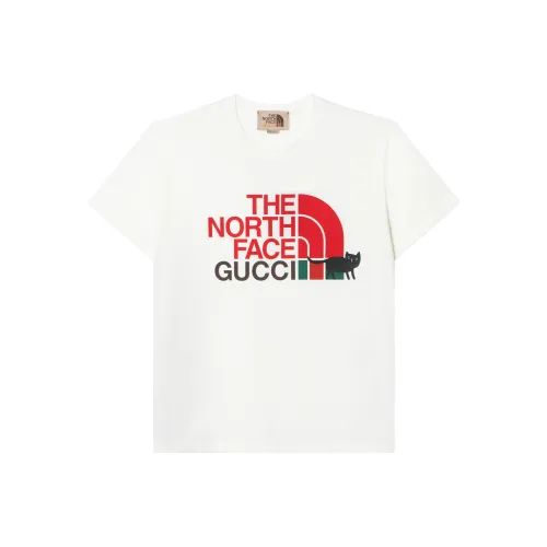 GUCCI x THE NORTH FACE GUCCI x THE NORTH FACE Kitten С принтом Круглый вырез Короткий рукав Т-рубашка Женская Экрю