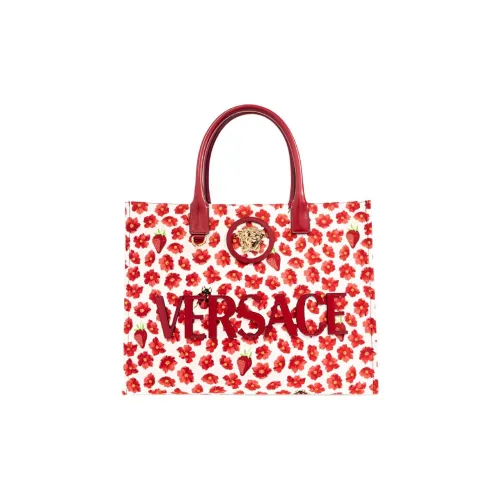 VERSACE Ткань Тоут Сумка Сумка для покупок Сумка Женская Красная и Белая