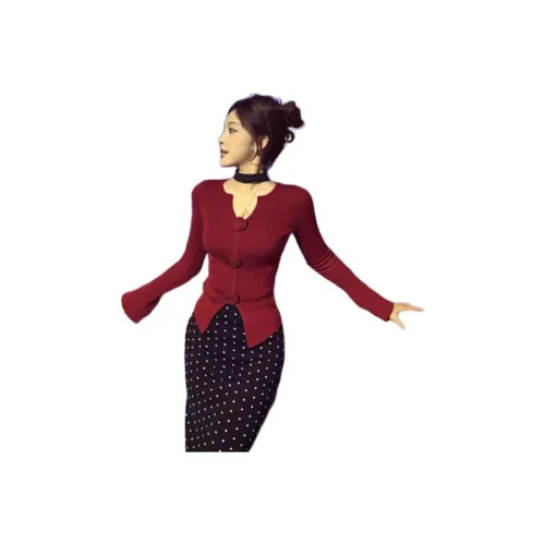 ZVJH Красный Женский Трикотаж