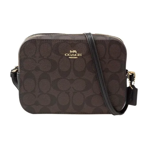 COACH Camera Покрытие Холст с Кожей Camera Сумка Маленькая Квадратная Сумка Сумка через плечо Сумка на плечо Женская Темно-Коричневая