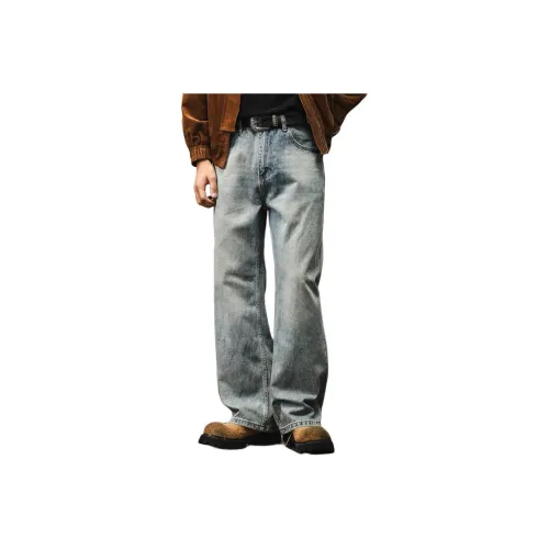 JIELEINUO Винтажный Светло-Синий Мужские Джинсы