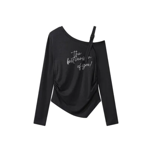 EMDPN Внутренняя одежда Off Плечо Длинный рукав Т-рубашка Топ Женские