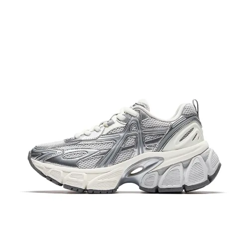 ANTA Высота Увеличивающая Низкий Топ Повседневная Обувь Женская Серый Серебряный Слоновая Кость