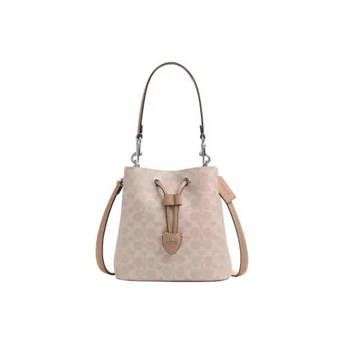 COACH Rowan Искусственная кожа Ведрообразная сумка Маленькая Женская Песочный Желтый и Тауповый