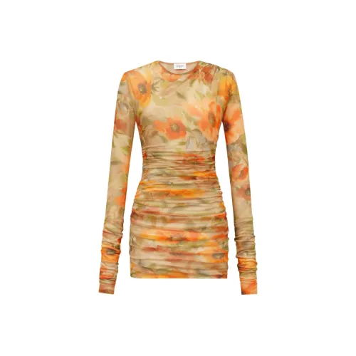 SAINT LAURENT Длинное платье с длинными рукавами женское