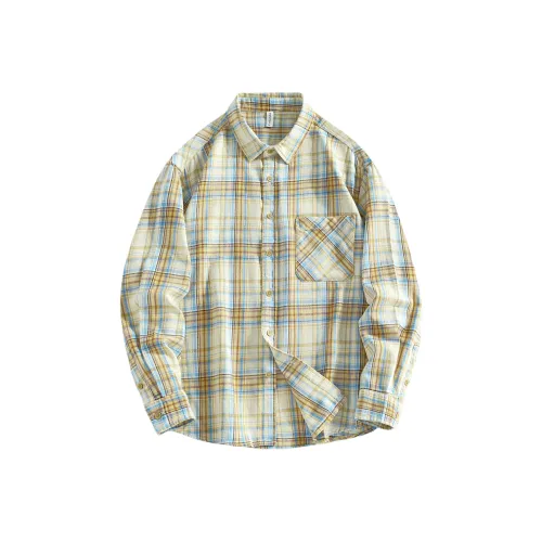 QIANJINNIU Бежевый Желтый Клетка Унисекс Рубашки