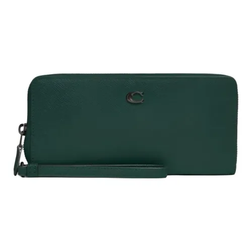 COACH Continental Wallet Крестообразная текстура Кожа Держатель для карт кошелек Женские Лесной зеленый