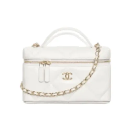 CHANEL Золотой Double C Логотип Кожа Косметичка Женская Белая
