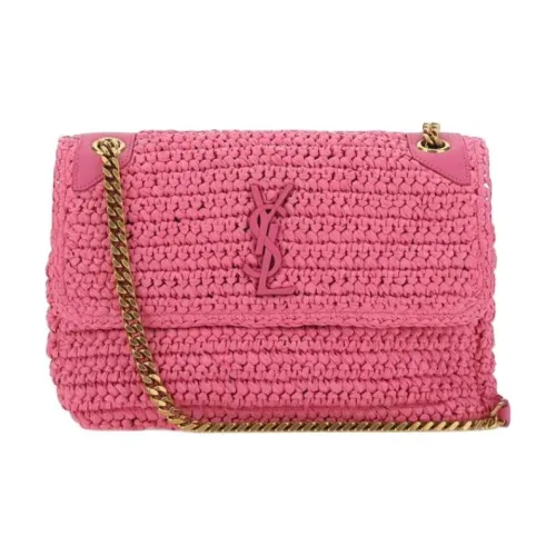 SAINT LAURENT Niki Рафия С кожаными вставками Сумка через плечо Средняя Женская Розовая