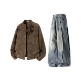 Кофейный топ + винтажные синие штаны