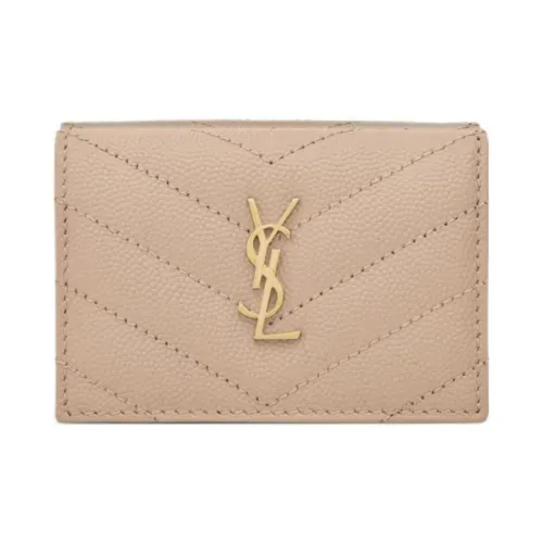 SAINT LAURENT Монограмма Телячья кожа Кошелек Женские Темно-бежевый