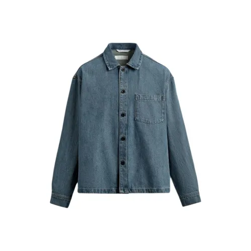 ZARA Мужские рубашки светло-синие