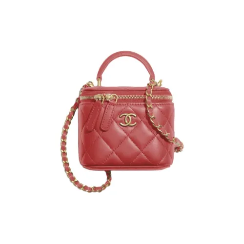 CHANEL Lambskin Box Bag Shoulder Bag Handbag Women's Watermelon Red