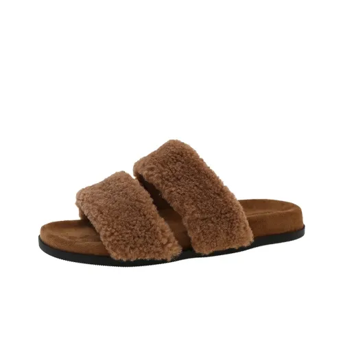 WUJI Резина Платформа Открытый Носок Мех Тапочки Женские