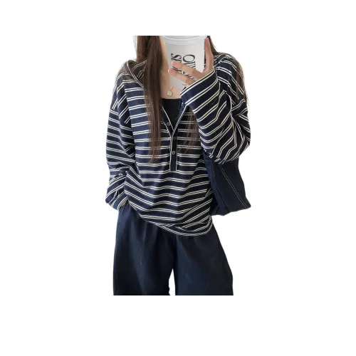 MUCCHIC Темно-синий Синий Полосы Женские T-рубашки