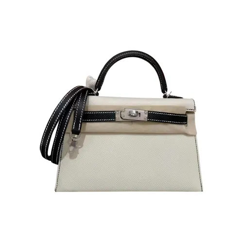 HERMES Mini Kelly 2nd Generation Сумка Kelly из эпсомской кожи Сумка на одно плечо Мини Женская Цветовая схема Панда
