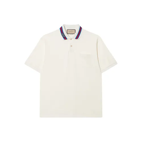 GUCCI Украшенный Квадрат GG Жемчужный Хлопок Поло Рубашка Мужская Экрю