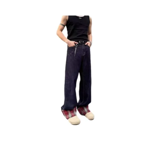 NRXX Мужская одежда Casual Sports Эксклюзивный дизайн модный клетка пэчворк с манжетами джинсы студенты премиум мужской