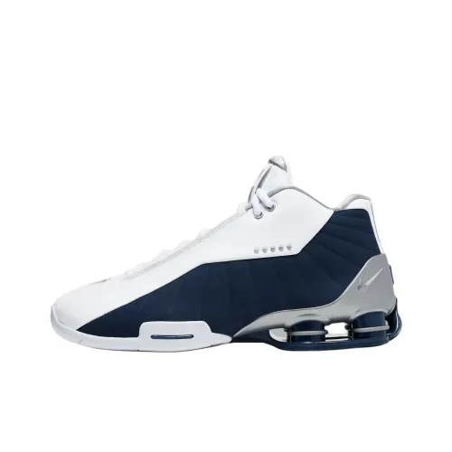 Басбольные кроссовки Nike Shox BB4 Series унисекс белые и синие серебряные