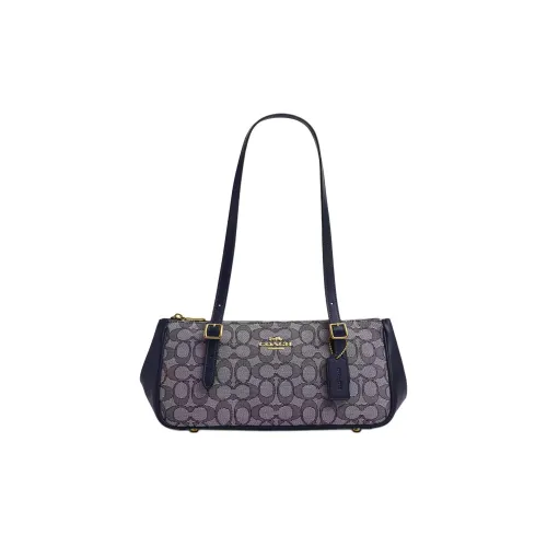 COACH ICONIC Жаккард с Гладкой Кожей Сумка через плечо Большая Женская Синяя и Серая