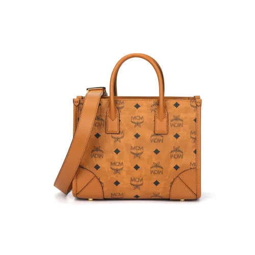 MCM München Покрытый холст с кожей наппа цветовая комбинация маленькая сумка женский коричневый и коньяк